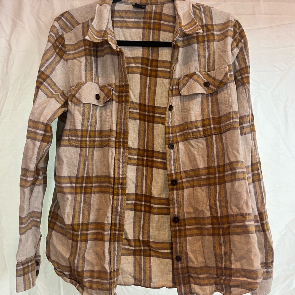 Patagonia Women's Plaid Button Down Shirt in Tan and Brown